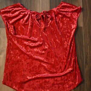 Lauren Conrad LC Red Velour Short Sleeve Top Tie Back Size Large Holiday